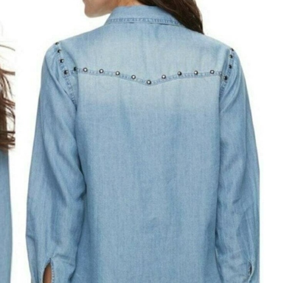 Rock Republic Chambray Western Cowgirl Studded Snap Shirt - Picture 2 of 5